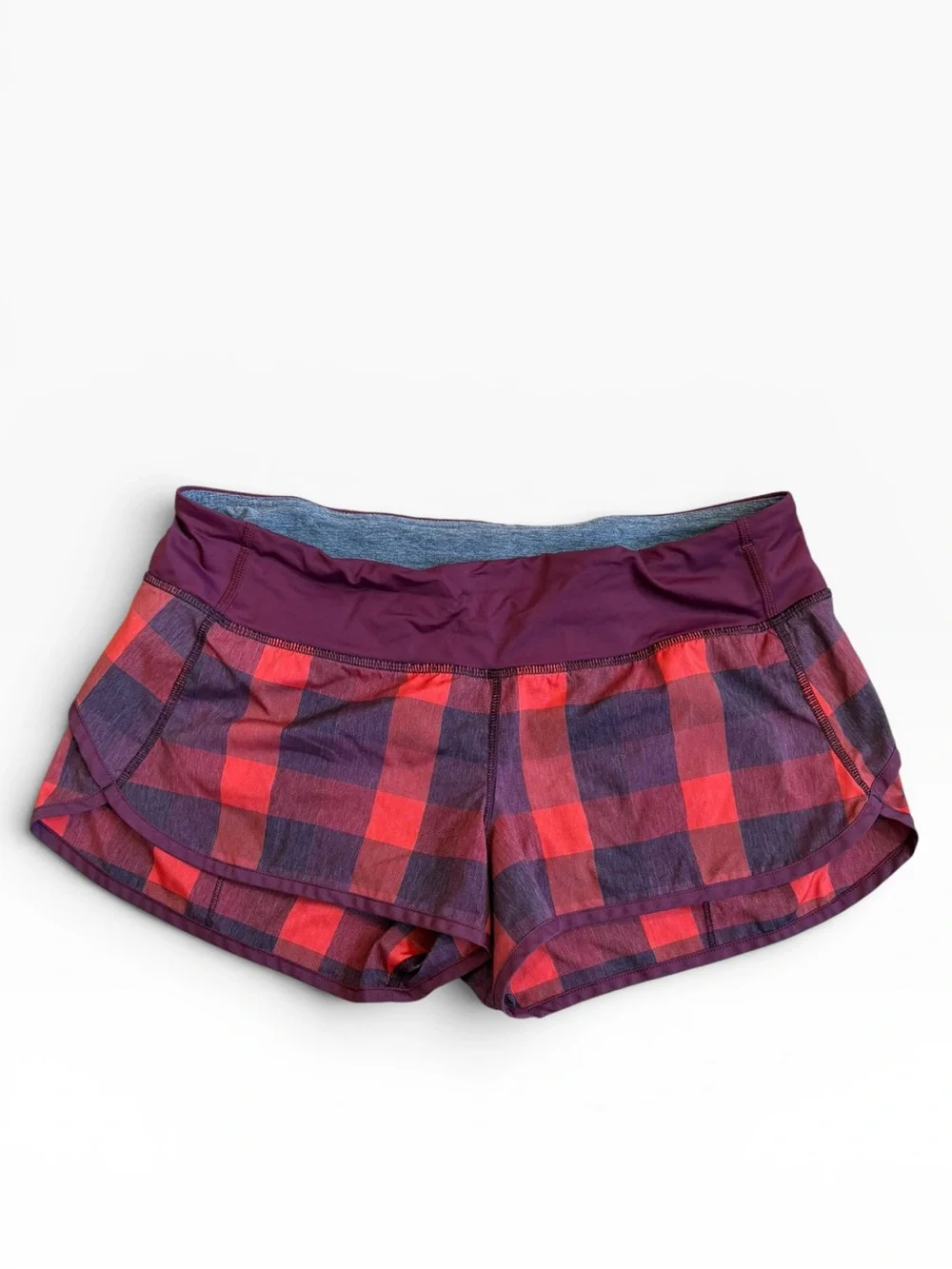Lululemon Run Times Shorts – Women’s Size 10 – Red Plaid Running Athletic Shorts